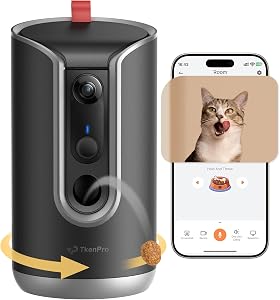 TKENPRO 2K Pet Camera Treat Dispenser, AI Photo Album, Dog Camera with 360° Auto Tracking