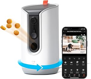 Geeni Pet Treat Dispenser with Camera - 2K HD WiFi Enabled, Dog and Cat Automatic Smart Fe