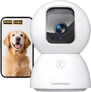 CINMOORE 5G Security Camera Indoor, 3K Pet/Dog Camera with Speaker/Phone App, PTZ WiFi Bab